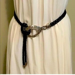 Elegant Black Braided Belt with Silver Buckle